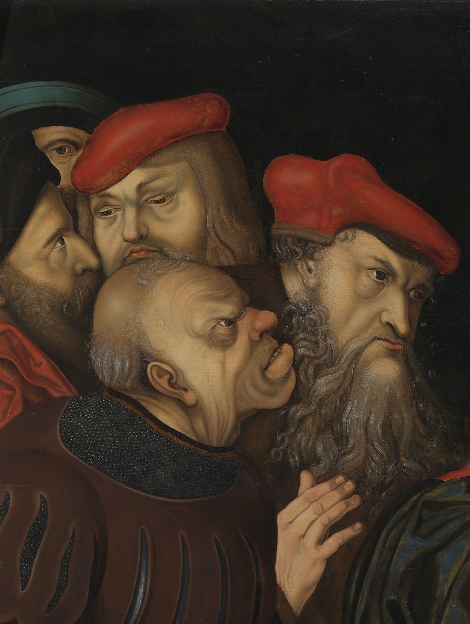 Krisztus és a házasságtörésben elhurcolt nő, részlet, 1700 körül (olaj, fa) alkotó: Lucas the Elder (after) Cranach