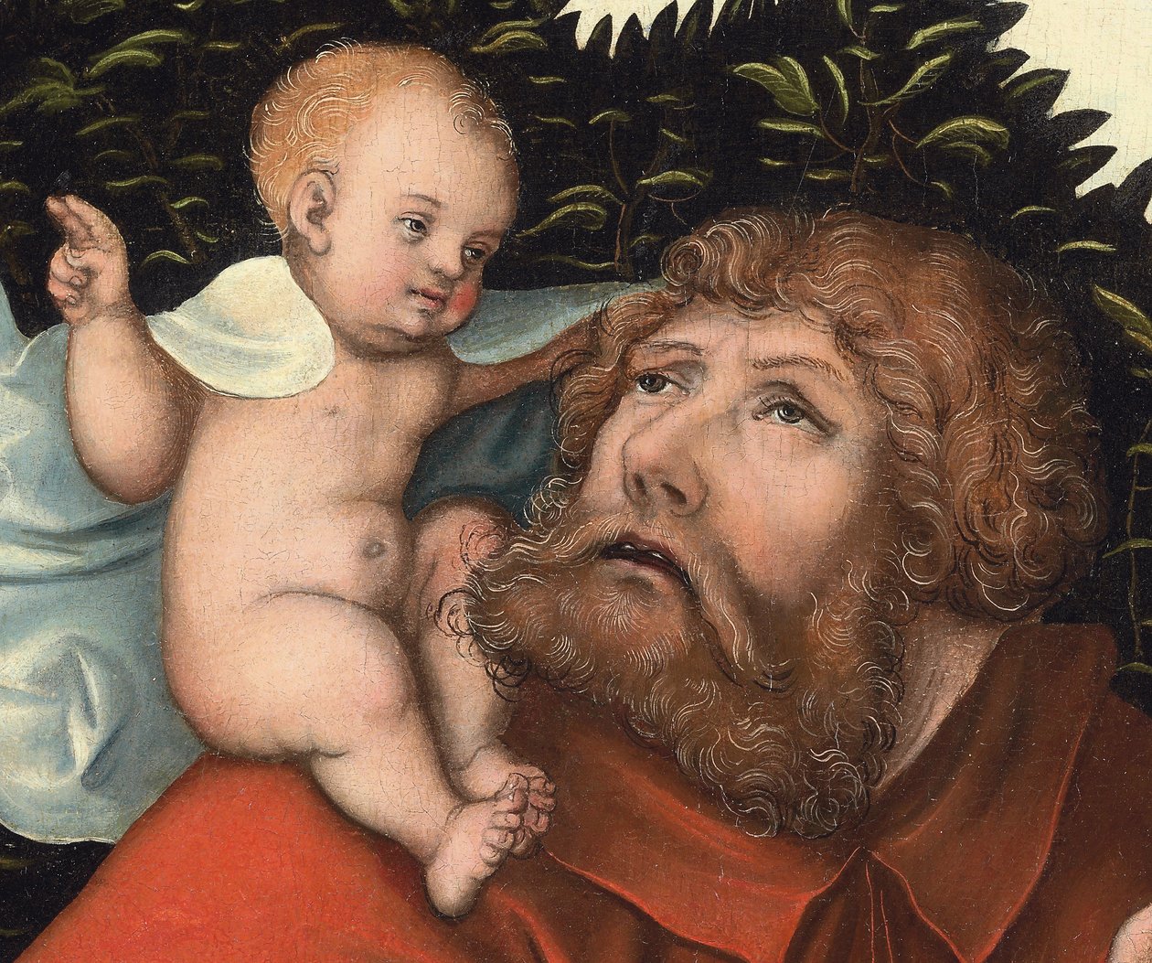 Szent Kristóf, aki a Krisztus-gyermeket hordozza (részlet) (olaj a táblán) alkotó: Lucas the Elder (workshop of) Cranach