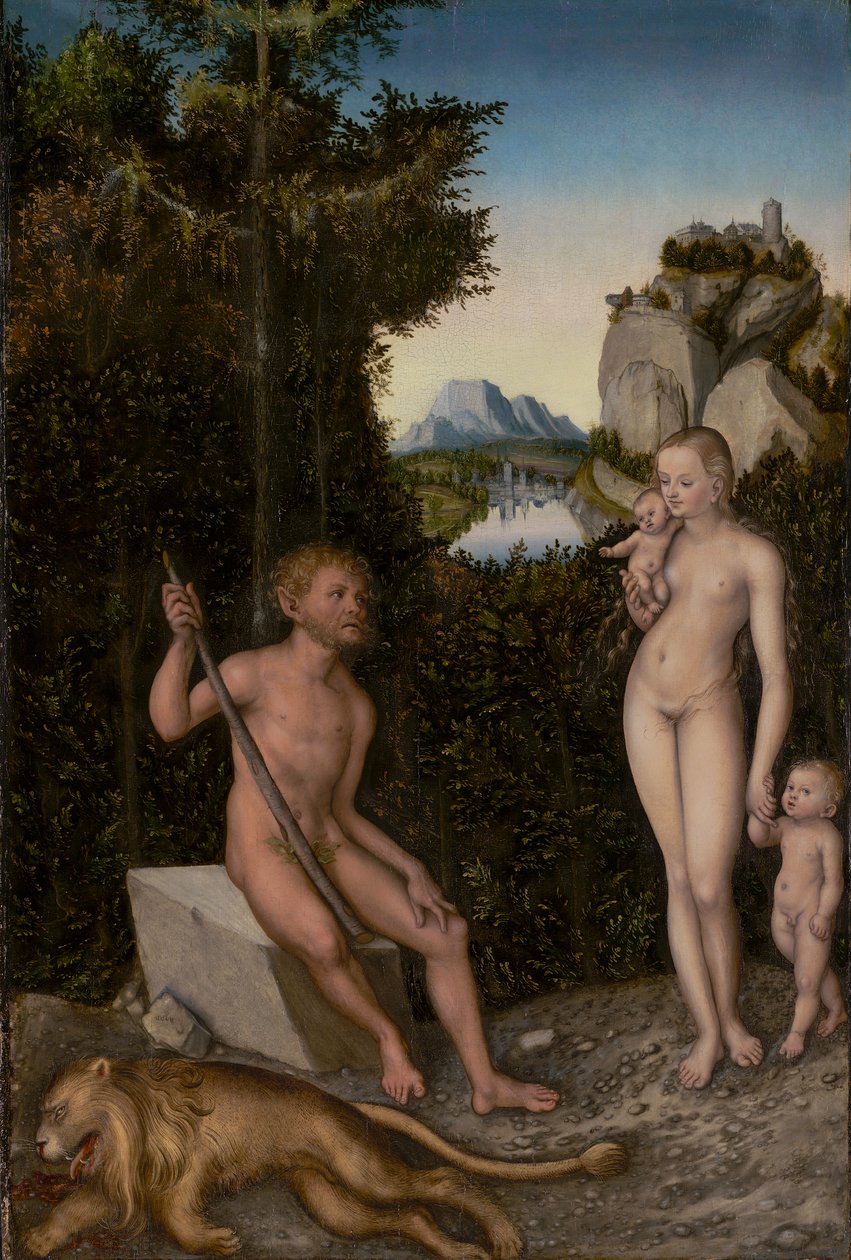 Faun és családja egy megölt oroszlánnal, 1526 körül (olaj, tábla) alkotó: Lucas the Elder Cranach