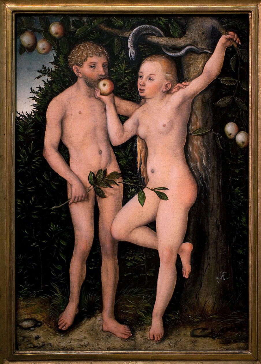 Ádám és Éva. Lucas Cranach egykori festménye (1472-1553), 1538 körül. Flamand művészet 16. század. Nemzeti Galéria, Sternberg-palota, Prága (Csehország). alkotó: Lucas the Elder Cranach