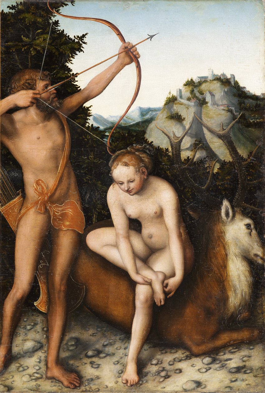 "Apolló és Diana" (Apolló és Diana) Lucas Cranach idősebb (1472-1553) festménye 1530 körül. Mérete 45x31 cm - Belga Királyi Szépművészeti Múzeumok, Brüsszel alkotó: Lucas the Elder Cranach