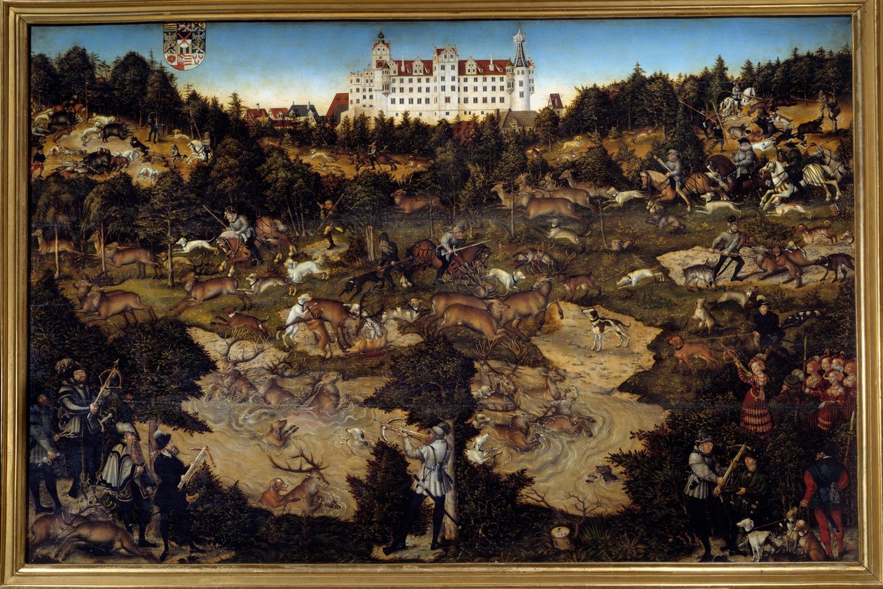 Vadászat V. Károly tiszteletére a Torgau-kastélyban (Németország). Idősebb Lucas Cranach (1472-1553) festménye alkotó: Lucas the Elder Cranach