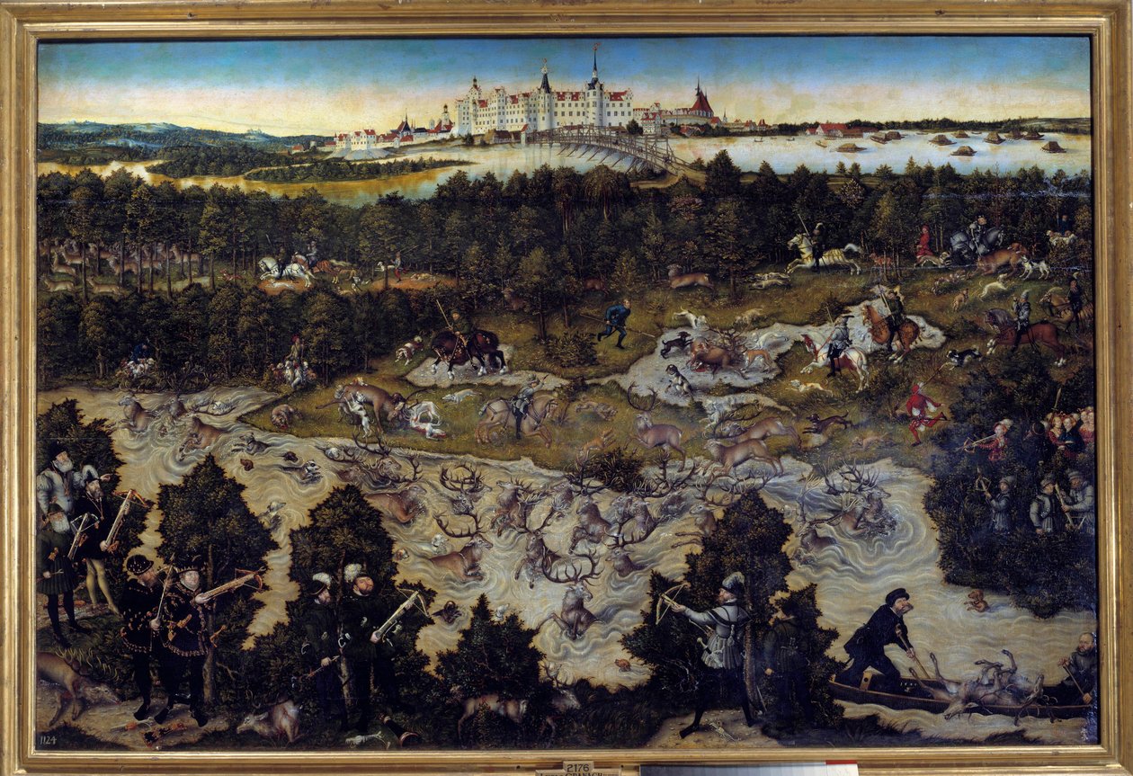 Vadászat V. Károly tiszteletére a németországi Torgau kastélyban Idősebb Lucas Cranach (1472-1553) festménye 1544. Madrid. Musee Du Prado – Vadászat V. Károly tiszteletére a németországi Torgau kastélyban. Idősebb Lucas Cranach (1472-1553) festménye 1544.  alkotó: Lucas the Elder Cranach