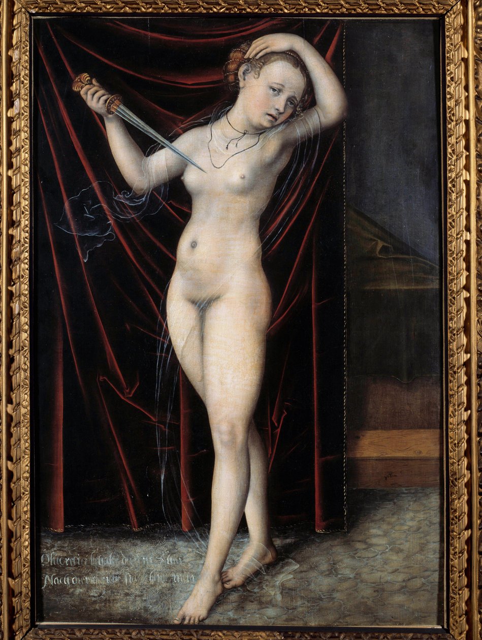 Lucrece halált ad magának Lucrece, a Kr.e. 6. századi római hölgy öngyilkossága. Lucas Cranach (1472-1553) festménye XVI. Besancon, Szépművészeti Múzeum alkotó: Lucas the Elder Cranach