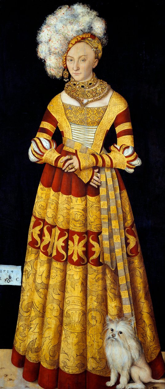 Catherine de Mecklenburg (Mecklembourg) portréja (1487-1561) "" Lucas Cranach, az ókori festmény (1472-1553) 1514 Dim. 184 x 83 cm (táblánként) Drezdai Állami Művészeti Gyűjtemények alkotó: Lucas the Elder Cranach