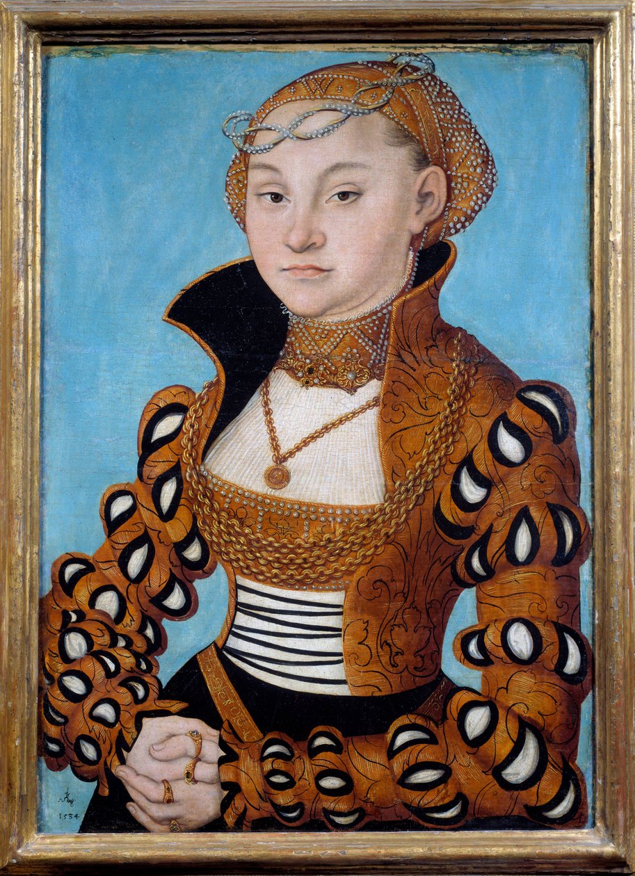 Egy előkelő szász hölgy portréja. Lucas Cranach festménye (1472-1553) alkotó: Lucas the Elder Cranach