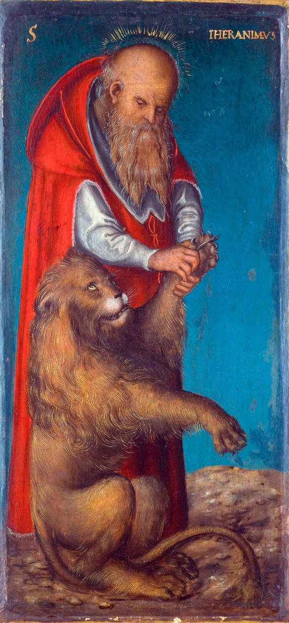 ""Szent Jeromos"" Lucas Cranach idősebb (1472-1553) festménye - 1515 - Olaj, fa Mérete 24,5x11,5 cm Művészettörténeti Múzeum, Bécs alkotó: Lucas the Elder Cranach