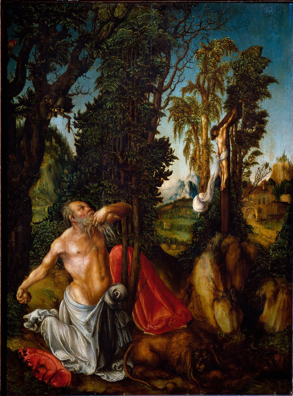 Szent Jeromos bűnbánó festményében, Lucas Cranach idősebb (1472-1553) 1502 V. 55,5x41,5 cm Bécs, Kunsthistorisches Museum alkotó: Lucas the Elder Cranach