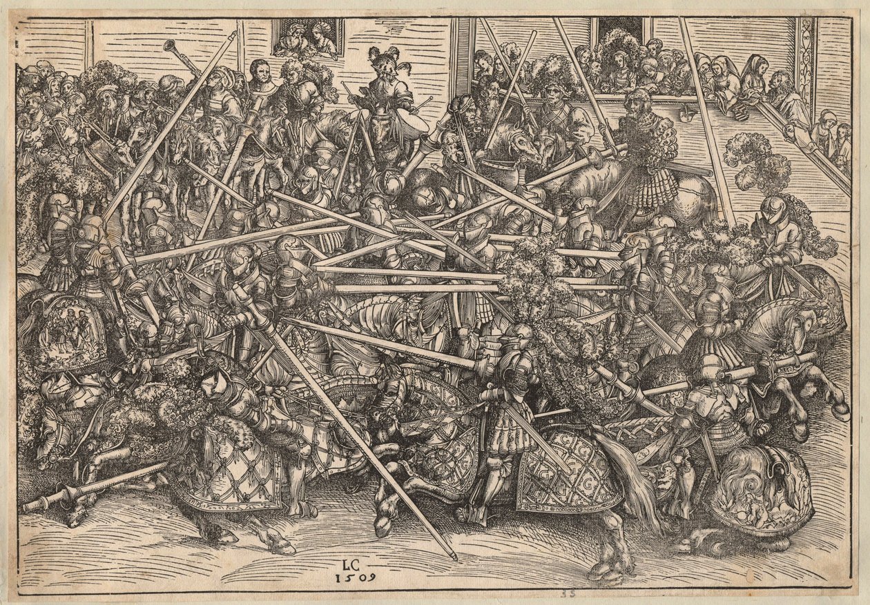Tournoi - Verseny - Cranach, Lucas, az idősebb (1472-1553) - 1509 - Fametszet - 29,5x42,5 - Magángyűjtemény alkotó: Lucas the Elder Cranach