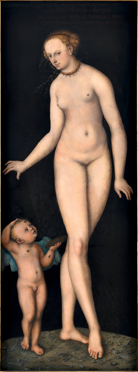 Vénusz Ámor, a méztolvajjal, Cranach, Lucas, az idősebb (1472-1553). Olaj, fa, 1537 után. Mérete: 175,4x66,3 cm. Germanisches Nationalmuseum, Nürnberg alkotó: Lucas the Elder Cranach