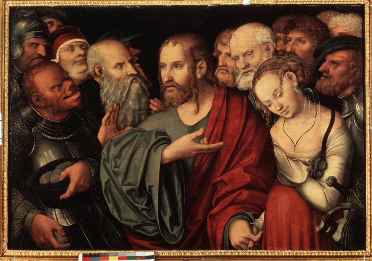 Krisztus és a házasságtörésen elhurcolt asszony, 1532 után (olaj, fa) alkotó: Lucas the Younger Cranach
