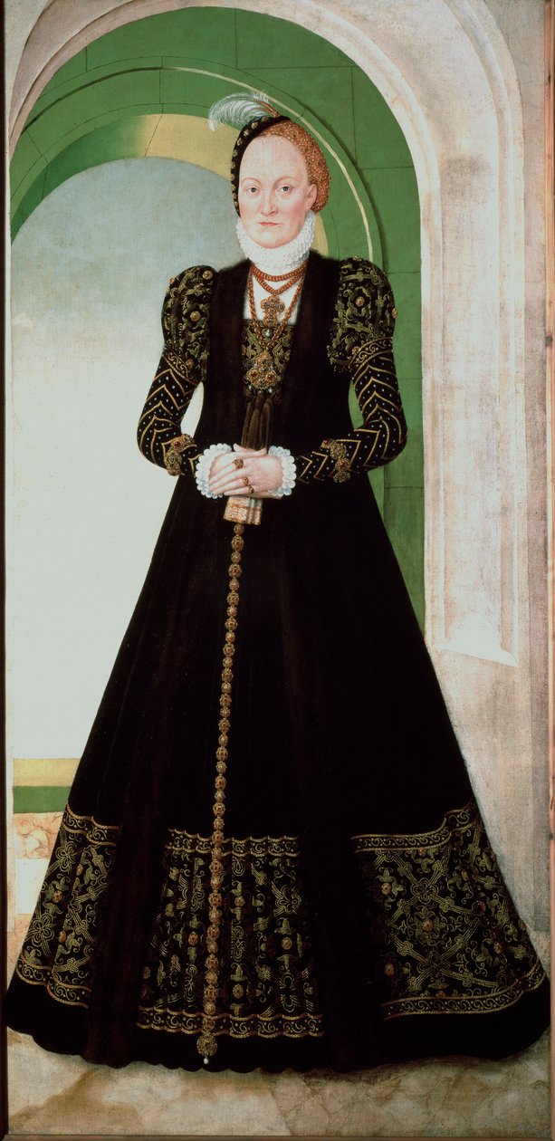Dán Anna portréja (1532-1585) Augustus szász választófejedelem felesége (1526-1586) Fiatal Lucas Cranach (1515-1586) festménye 1565 V. 215x104 cm Bécsi Kunsthistorisches Museum alkotó: Lucas the Younger Cranach