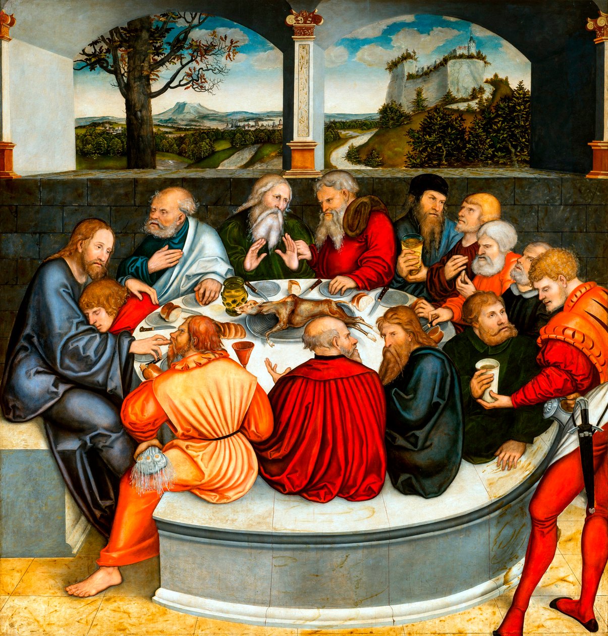 Az utolsó vacsora (Lutherrel az apostolok között). Cranach reformkori oltárképe, Lucas, az ifjabb (1515-1586) alkotó: Lucas the Younger Cranach