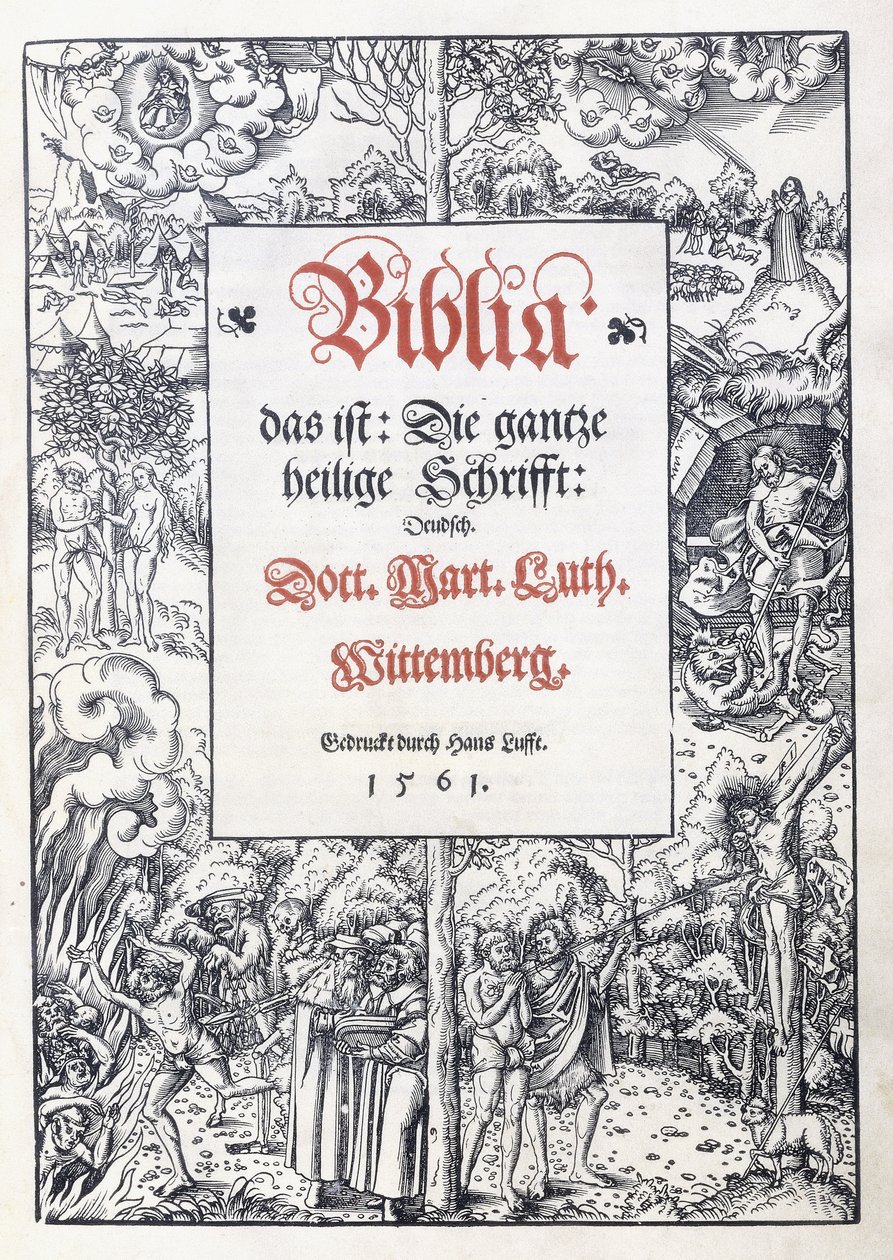 Címlap, finom képi szegéllyel a "Biblia, das ist: A teljes szentírás: német"-ből, Luther Márton fordítása, 1560-1561 alkotó: Lucas the Younger Cranach