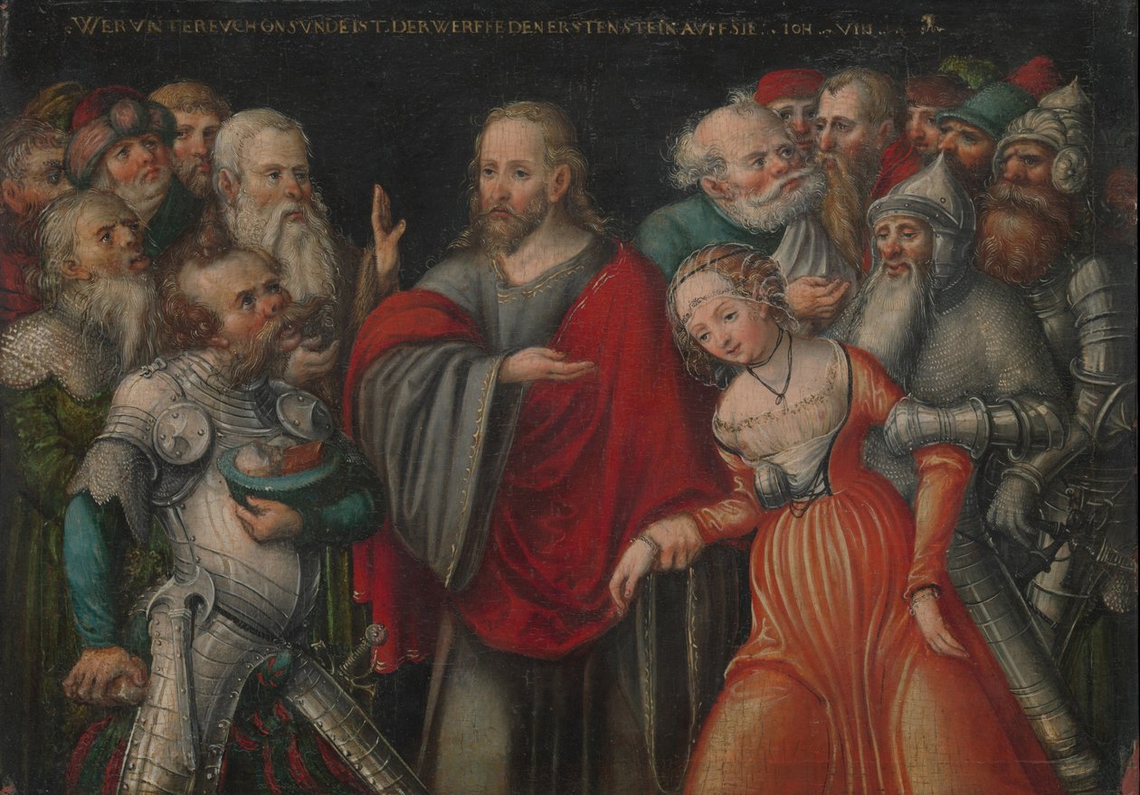 Krisztus és a házasságtörőnő, 1545-50 körül (olaj, bükk) alkotó: Lucas the Younger studio of Cranach