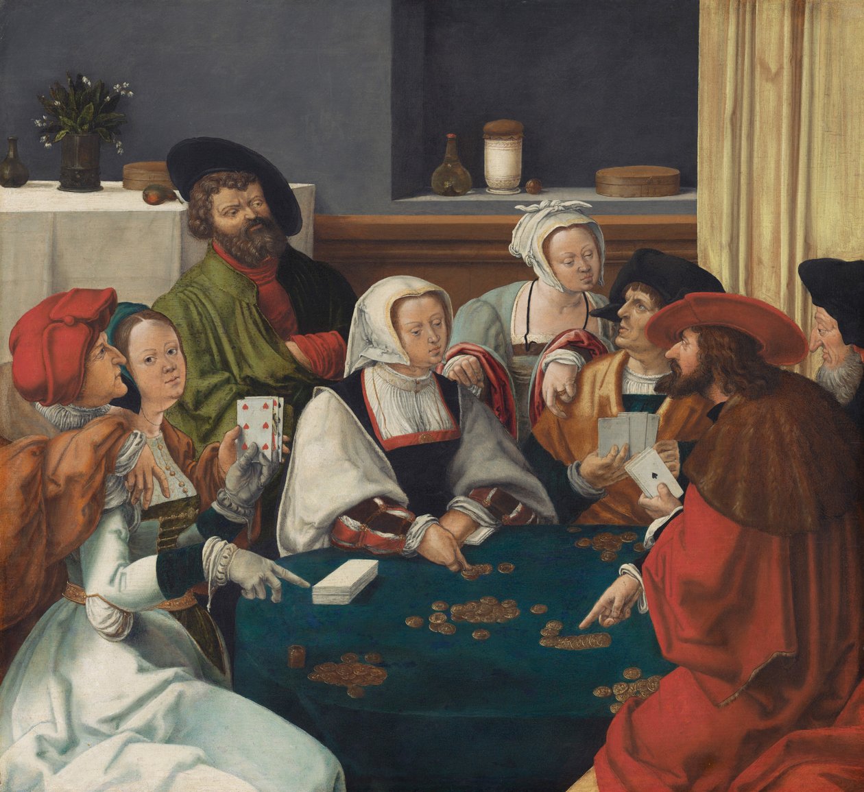 The Card Players, valószínűleg 1550-99 körül (olaj, vászon) alkotó: Lucas van (after) Leyden