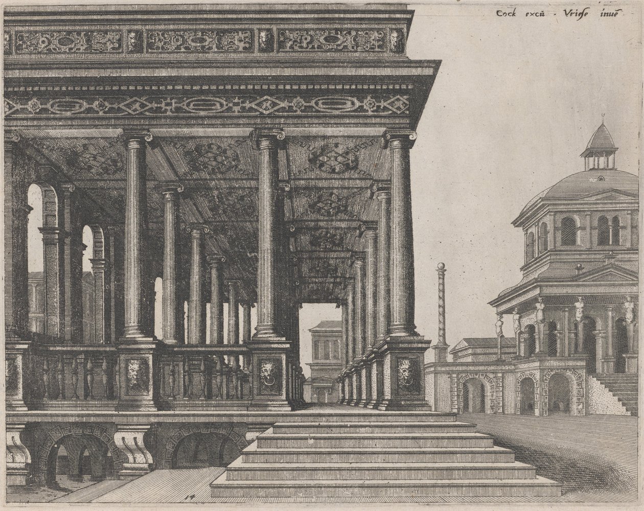 Egy terem ionoszlopokkal alkotó: Lucas van Doetechum and Johannes