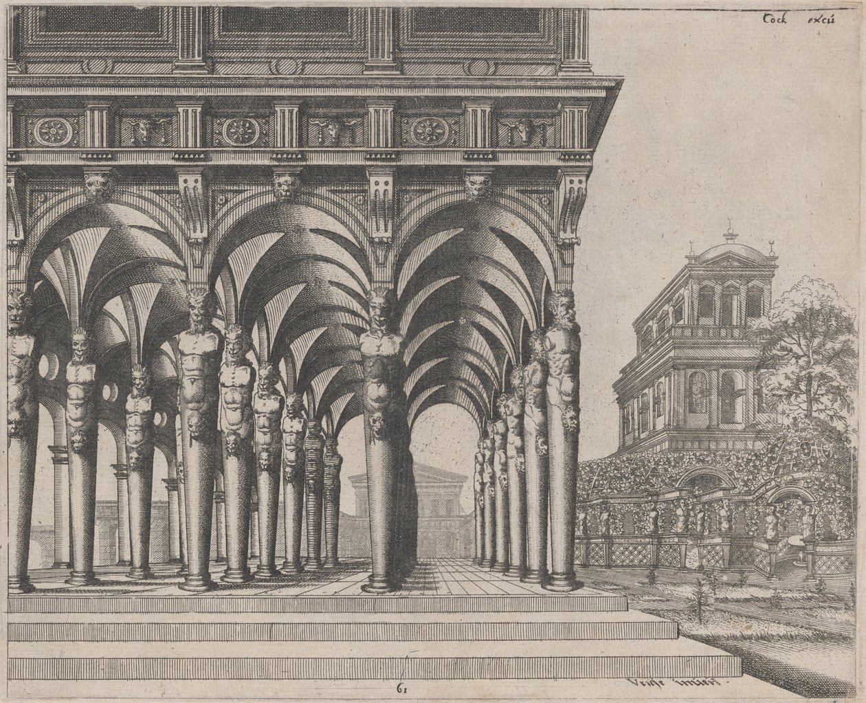 Loggia Satyr feltételekkel és kerttel alkotó: Lucas van Doetechum and Johannes