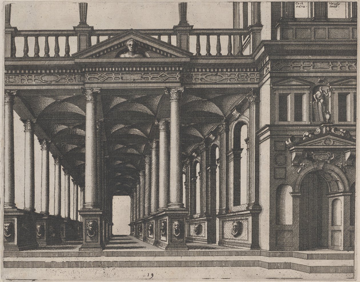 Nyitott terem Korinthoszi oszlopok által támogatott alkotó: Lucas van Doetechum and Johannes