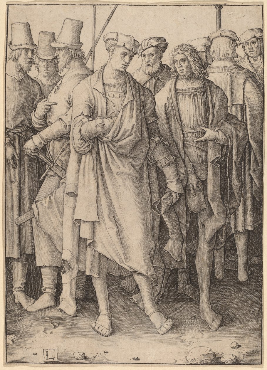 Egy fiatal férfi nyolc fegyveres férfival alkotó: Lucas van Leyden