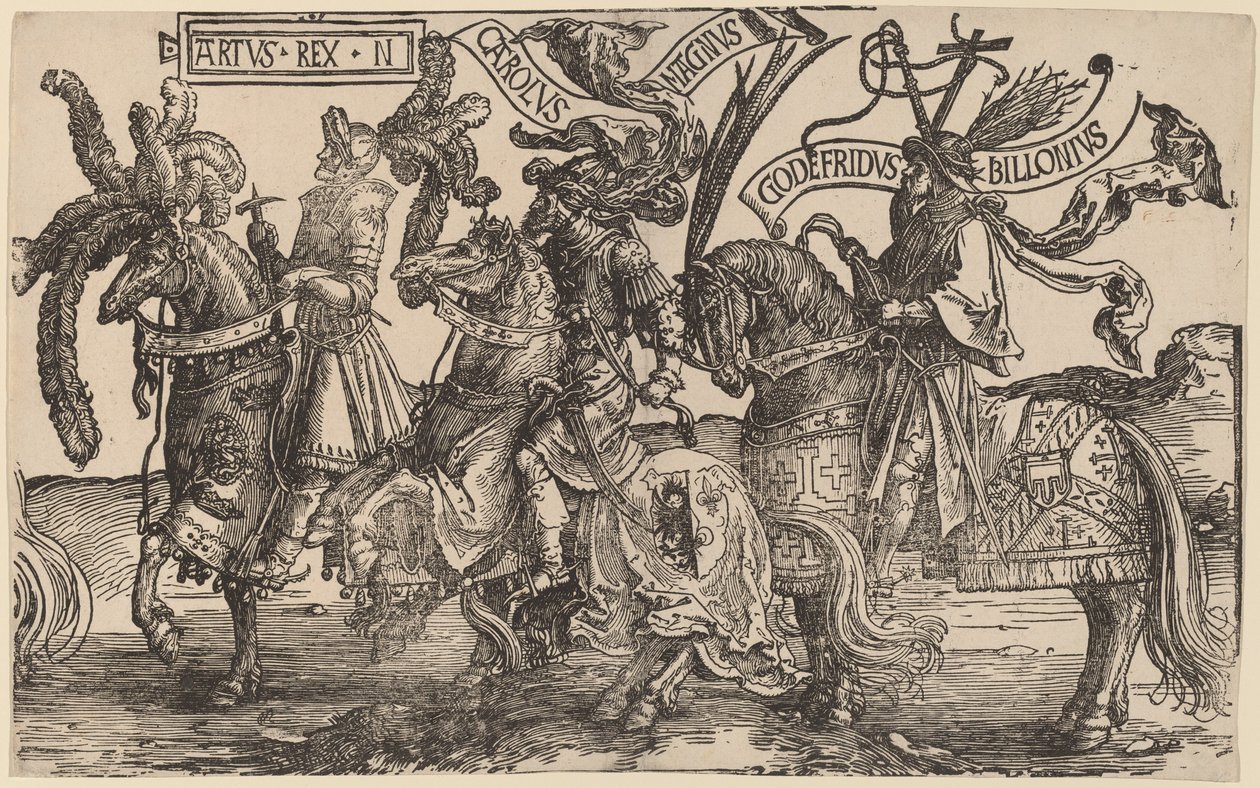 Arthur, Nagy Károly (Charlemagne), Bouillon Godfry alkotó: Lucas van Leyden