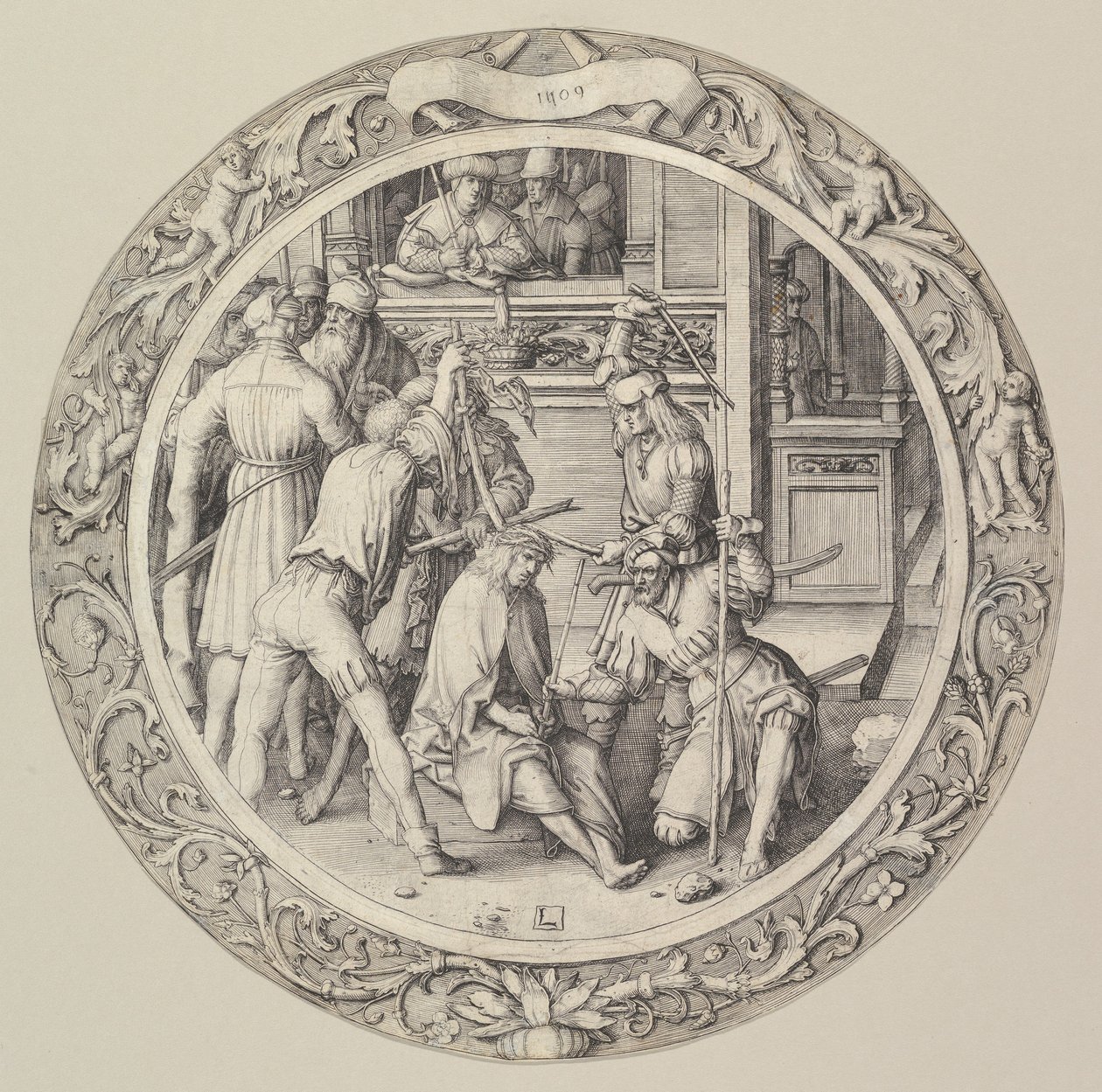 A tövisekkel megkoronázott Krisztus, a Körpassióból, 1509. alkotó: Lucas van Leyden