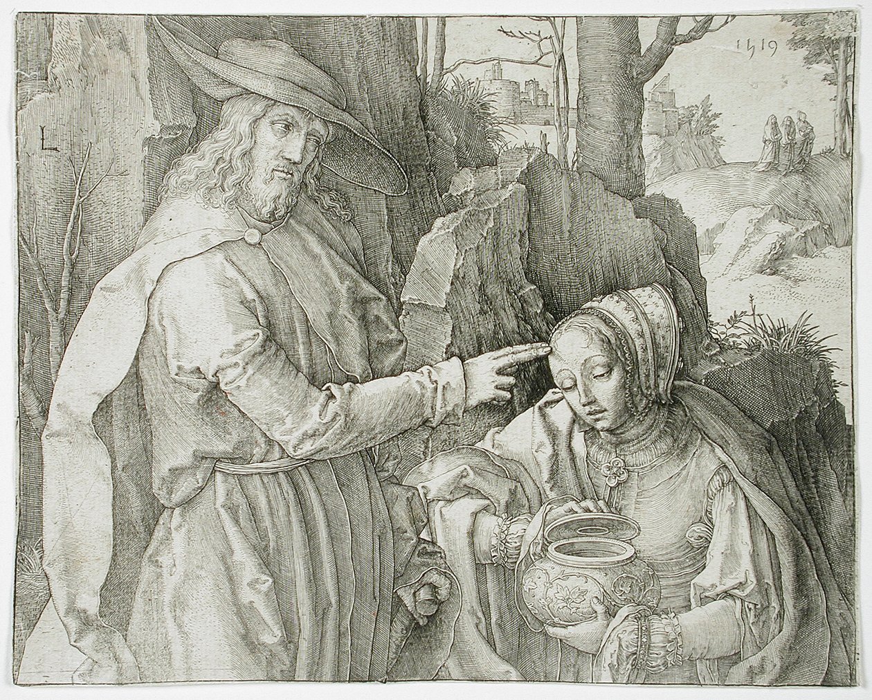 Krisztus kertészként megjelenik Szent Mária Magdolnának alkotó: Lucas van Leyden