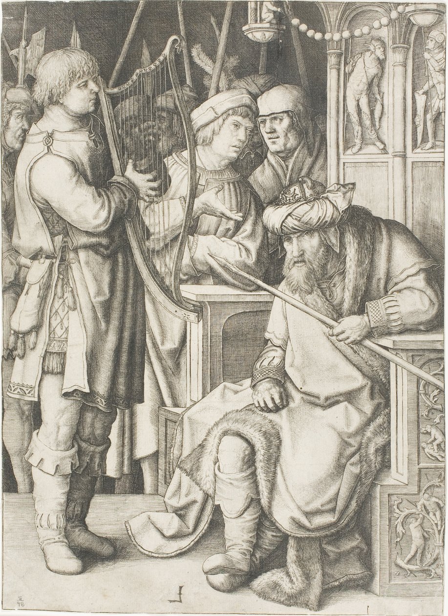David hárfán játszik Saul előtt alkotó: Lucas van Leyden
