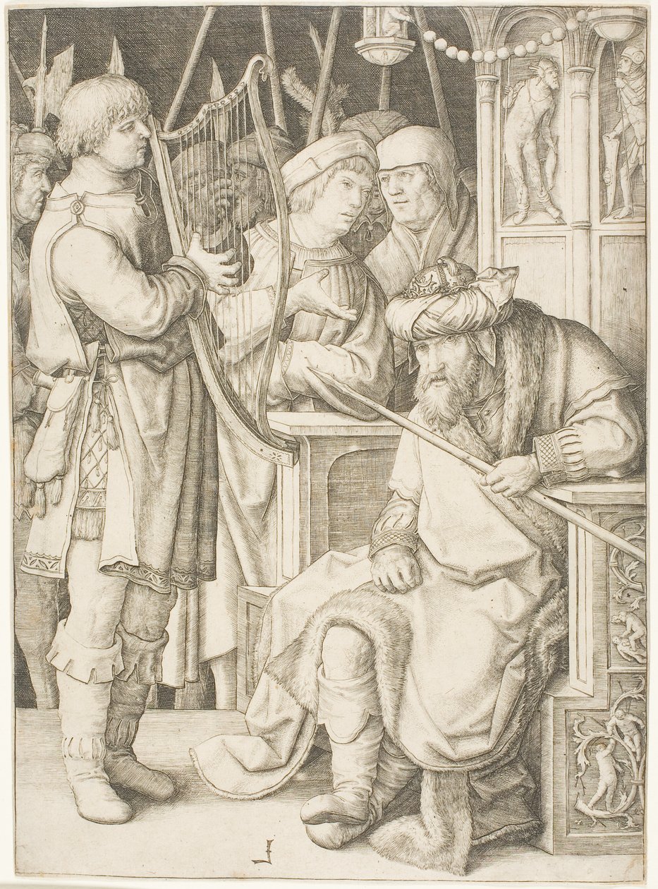 David hárfán játszik Saul előtt alkotó: Lucas van Leyden