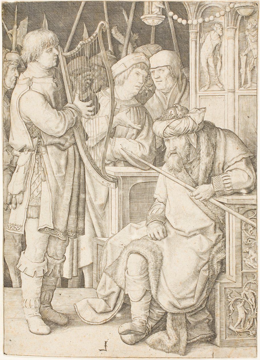 David hárfán játszik Saul előtt alkotó: Lucas van Leyden