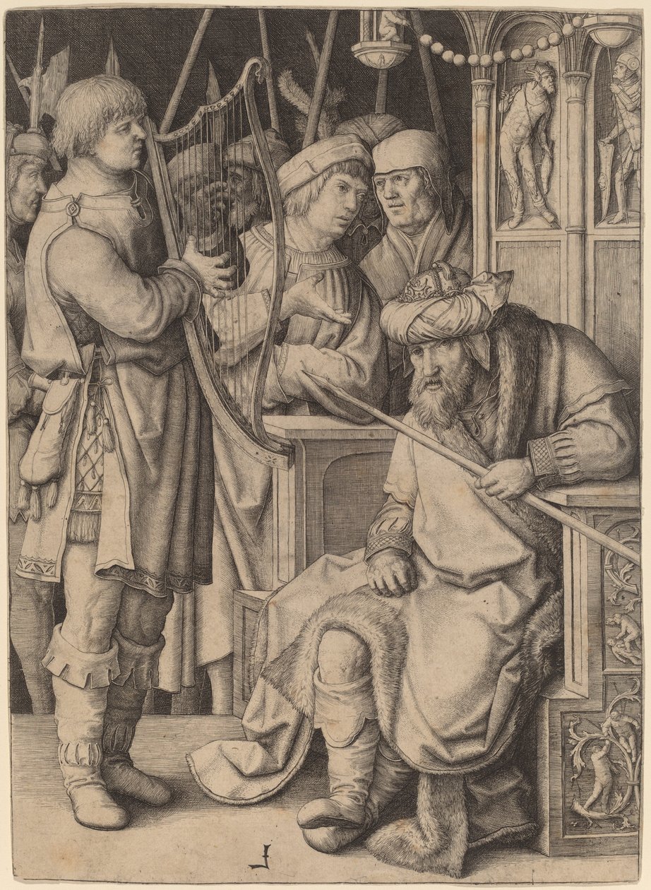 Dávid hárfán játszik Saul előtt alkotó: Lucas van Leyden