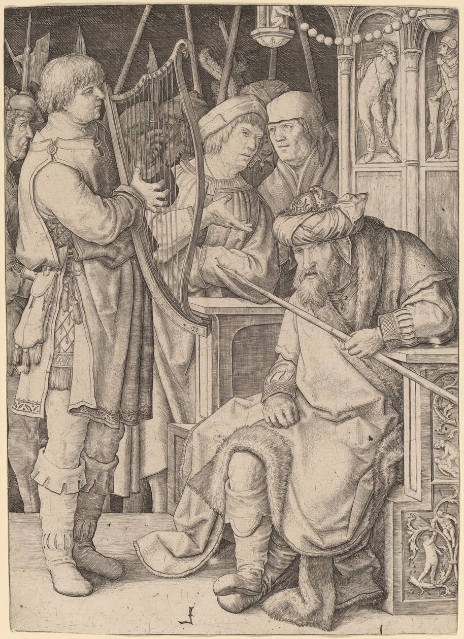 Dávid hárfán játszik Saul előtt alkotó: Lucas van Leyden