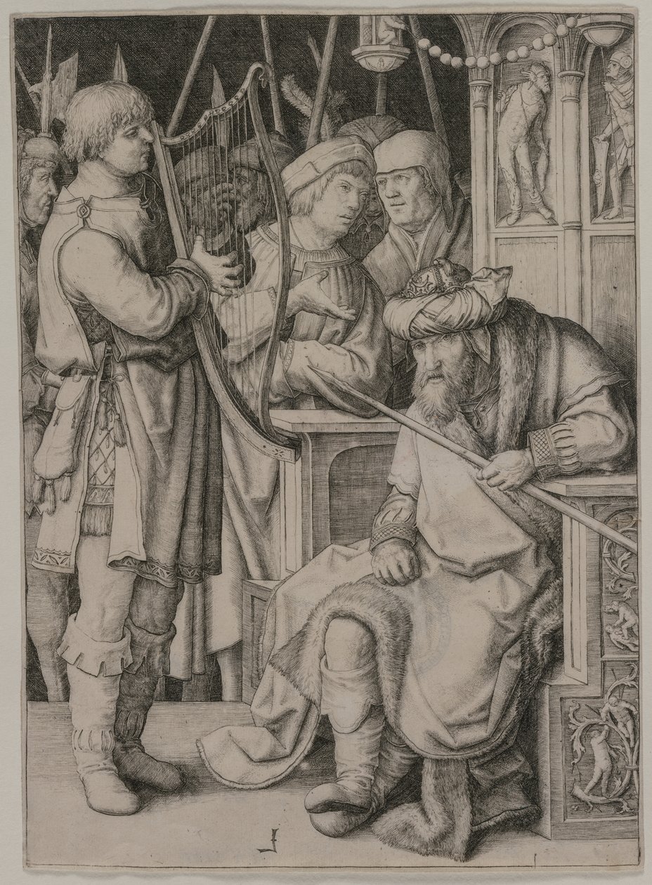 Dávid hárfán játszik Saul előtt, c. 1508. alkotó: Lucas van Leyden