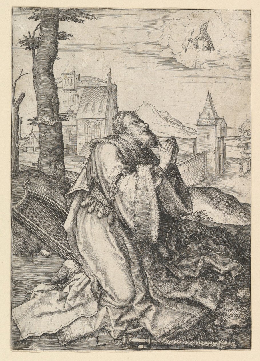 Dávid imádkozik, kb. 1507. alkotó: Lucas van Leyden
