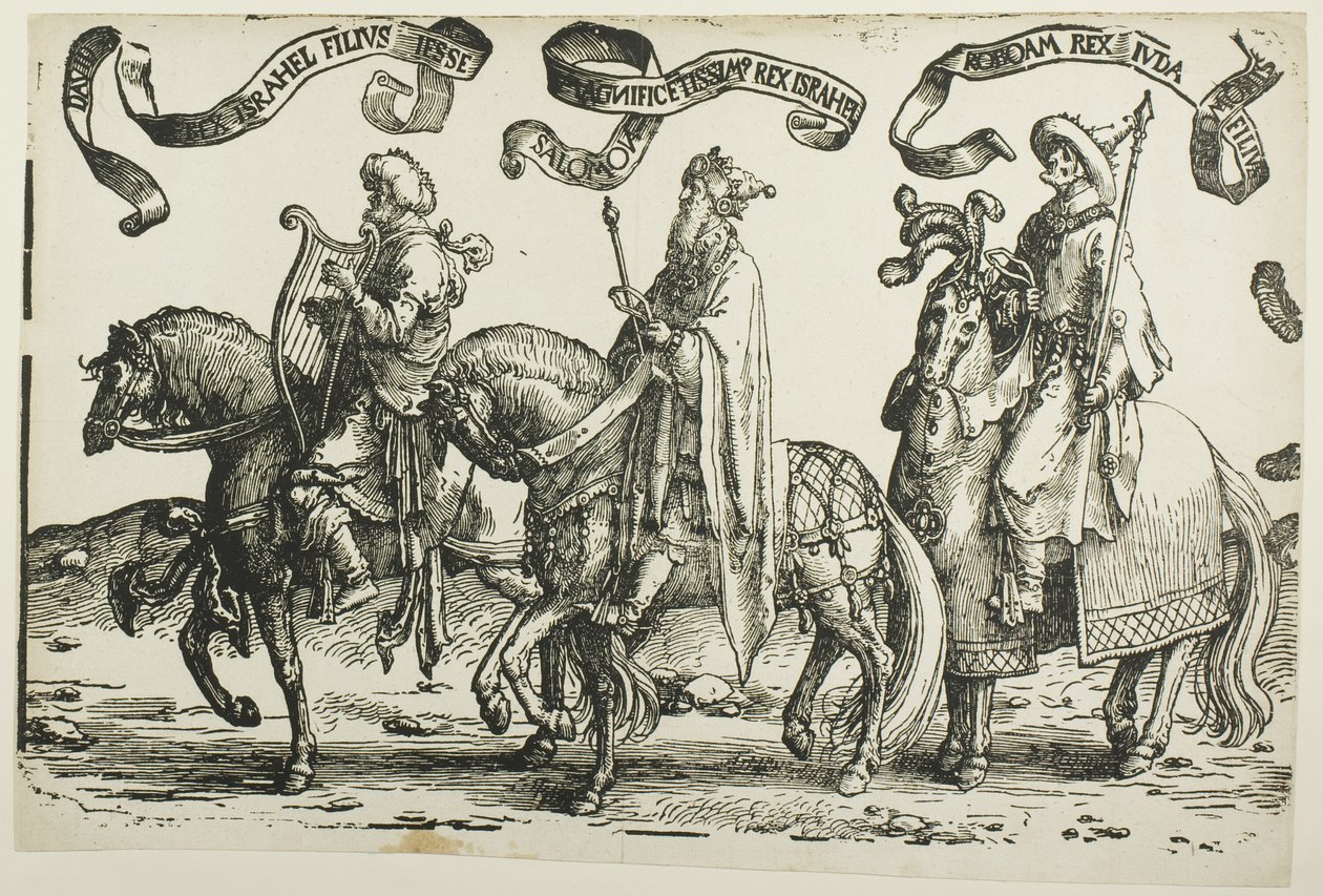 Dávid, Salamon, Roboám, első tábla, Izrael tizenkét királyából alkotó: Lucas van Leyden