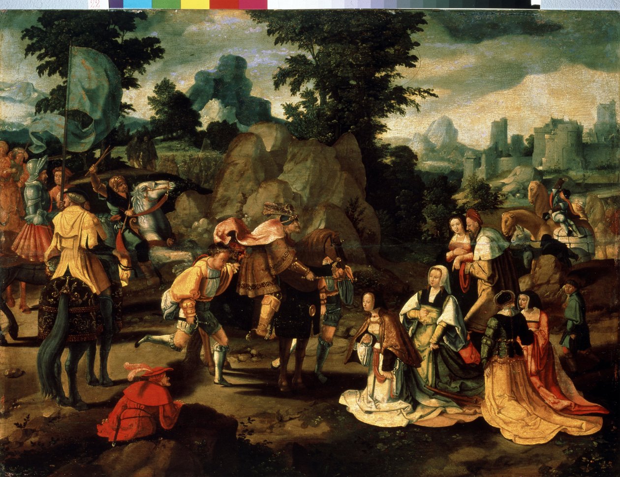 Dávid és Abigail (Abigael, Abigail). Lucas van Leyden festménye (1489/94-1533). Olaj, fa. Reneszánsz alacsony vidéki művészet. Nyugati és Keleti Művészeti Múzeum, Odessza (Ukrajna) alkotó: Lucas van Leyden
