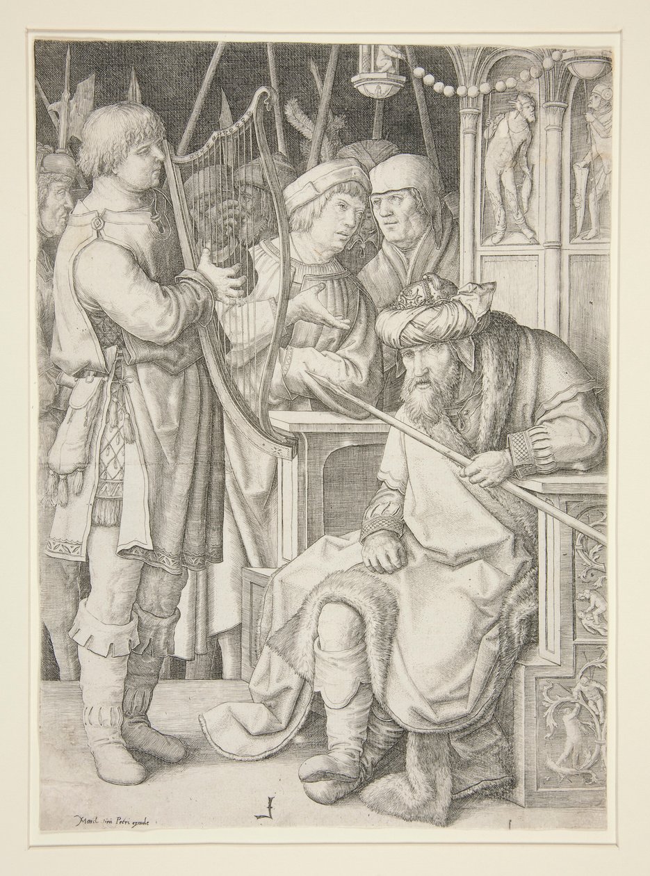 Dávid hárfán játszik Saul előtt alkotó: Lucas van Leyden