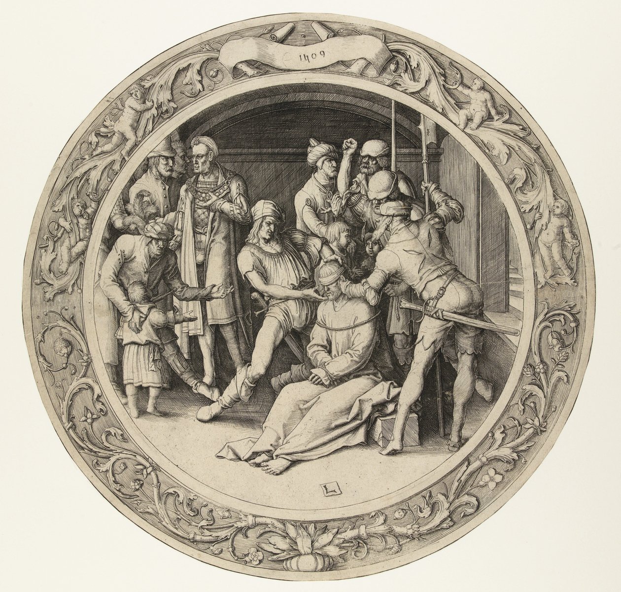 Krisztus kigúnyolása The Round Passion (sorozat címe) alkotó: Lucas van Leyden
