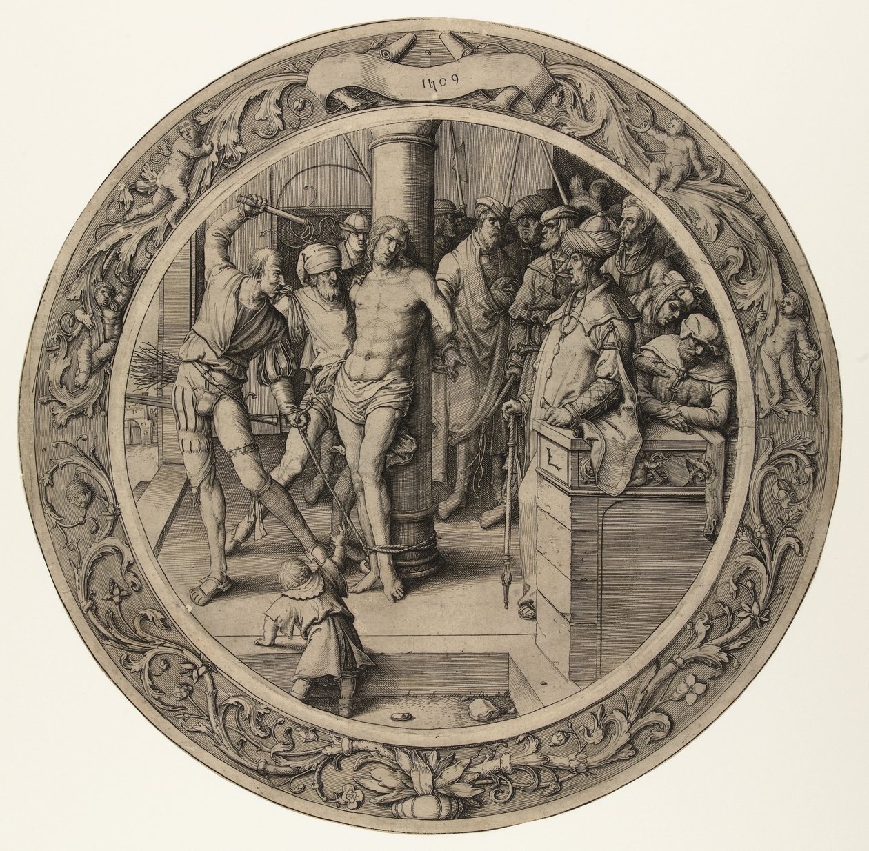 Krisztus korbácsolása The Round Passion (sorozat címe) alkotó: Lucas van Leyden