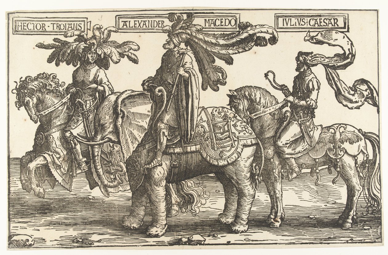 A trójai Hector hősök, Nagy Sándor és Julius Caesar The Nine Heroes (sorozat címe) alkotó: Lucas van Leyden