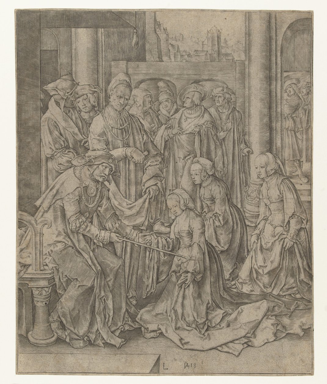 Eszter letérdel Ahasvérus előtt alkotó: Lucas van Leyden