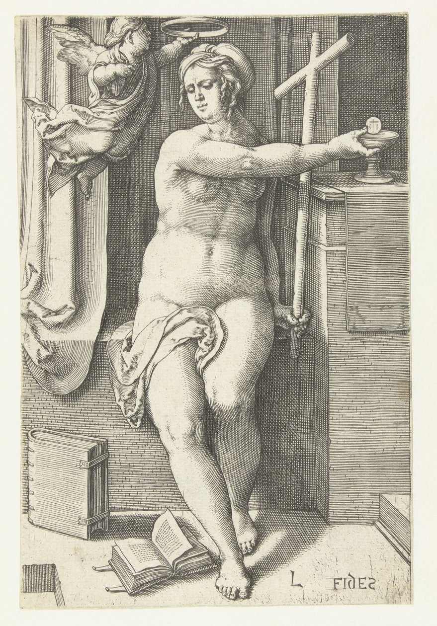 Hinni Fides (cím az objektumon) Hét erény (sorozat címe) alkotó: Lucas van Leyden