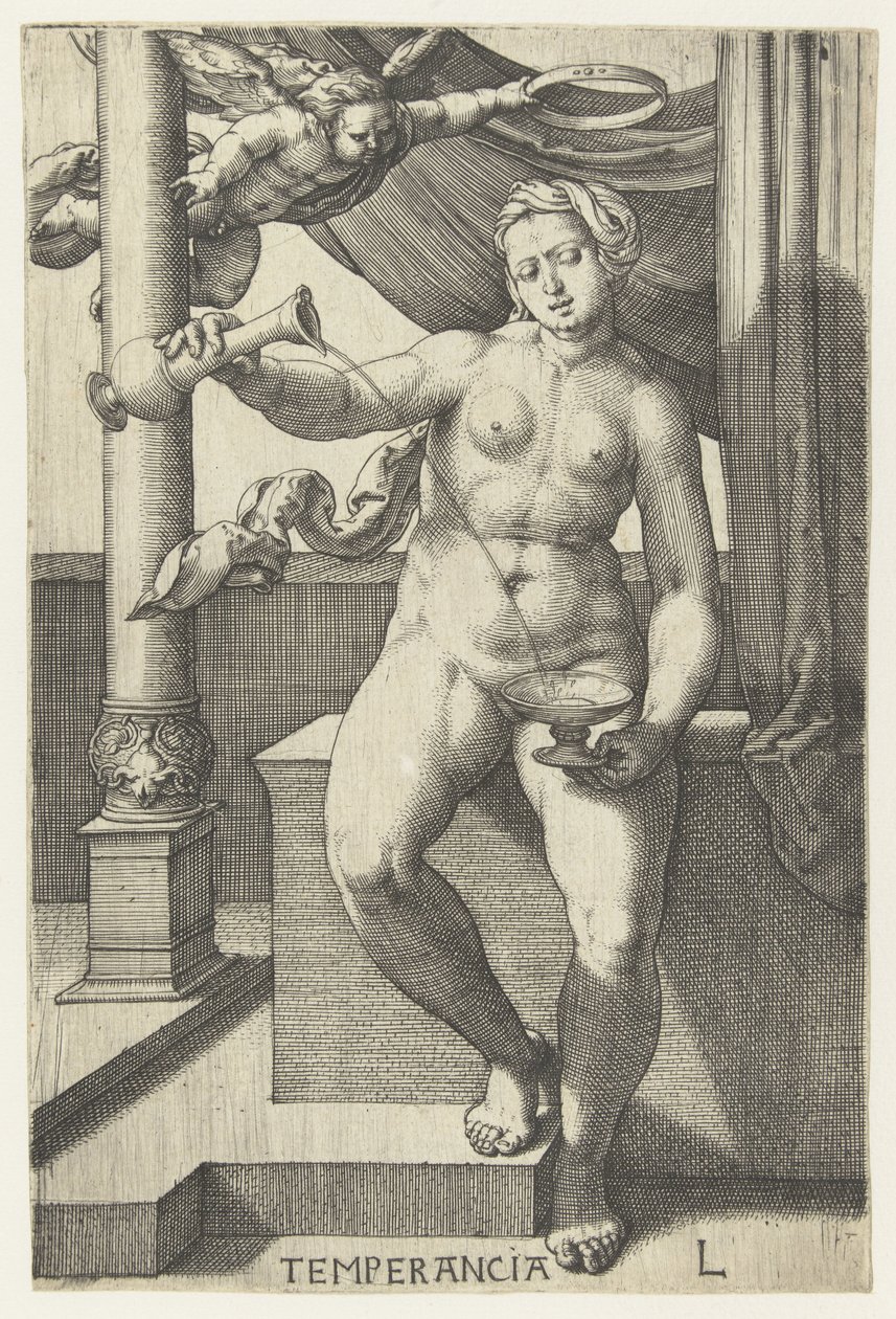 Moderálás Temperancia (cím a tárgyon) Hét erény (sorozat címe) alkotó: Lucas van Leyden