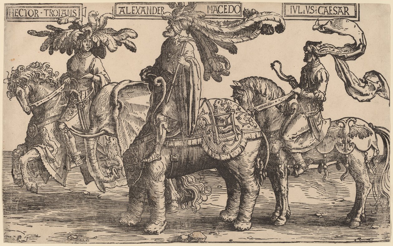 Trójai Hector, Macedón Sándor, Julius Caesar alkotó: Lucas van Leyden