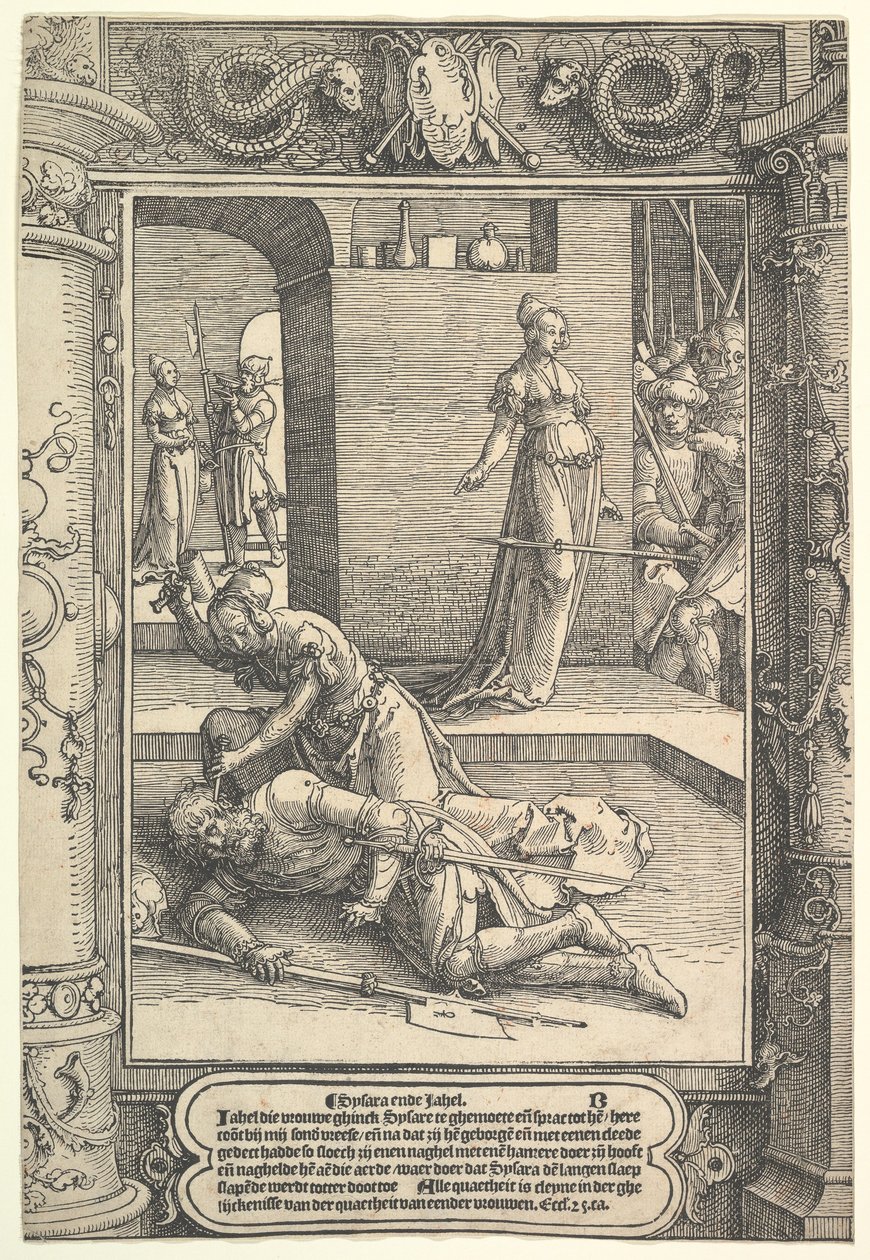 Jael Killing Sisera, díszkeret, kb. 1517. alkotó: Lucas van Leyden