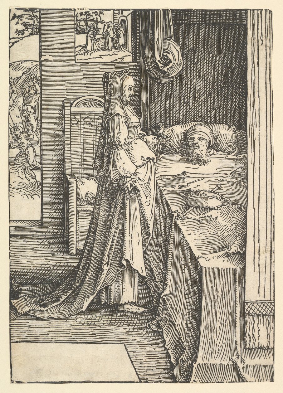 Jézabel Nábót szőlőit ígéri Akháb királynak, kb. 1517. alkotó: Lucas van Leyden