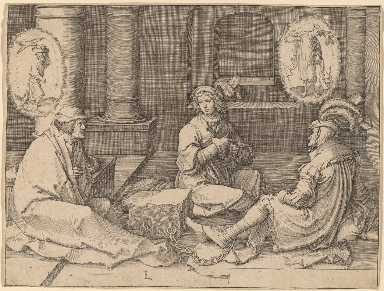 József értelmezi az álmokat a börtönben alkotó: Lucas van Leyden