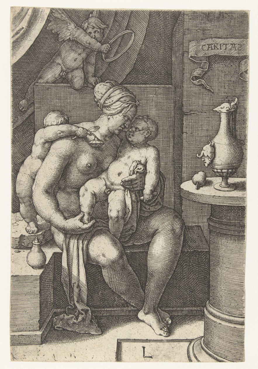 Szeretet Caritas (cím a tárgyon) Hét erény (sorozat címe) alkotó: Lucas van Leyden