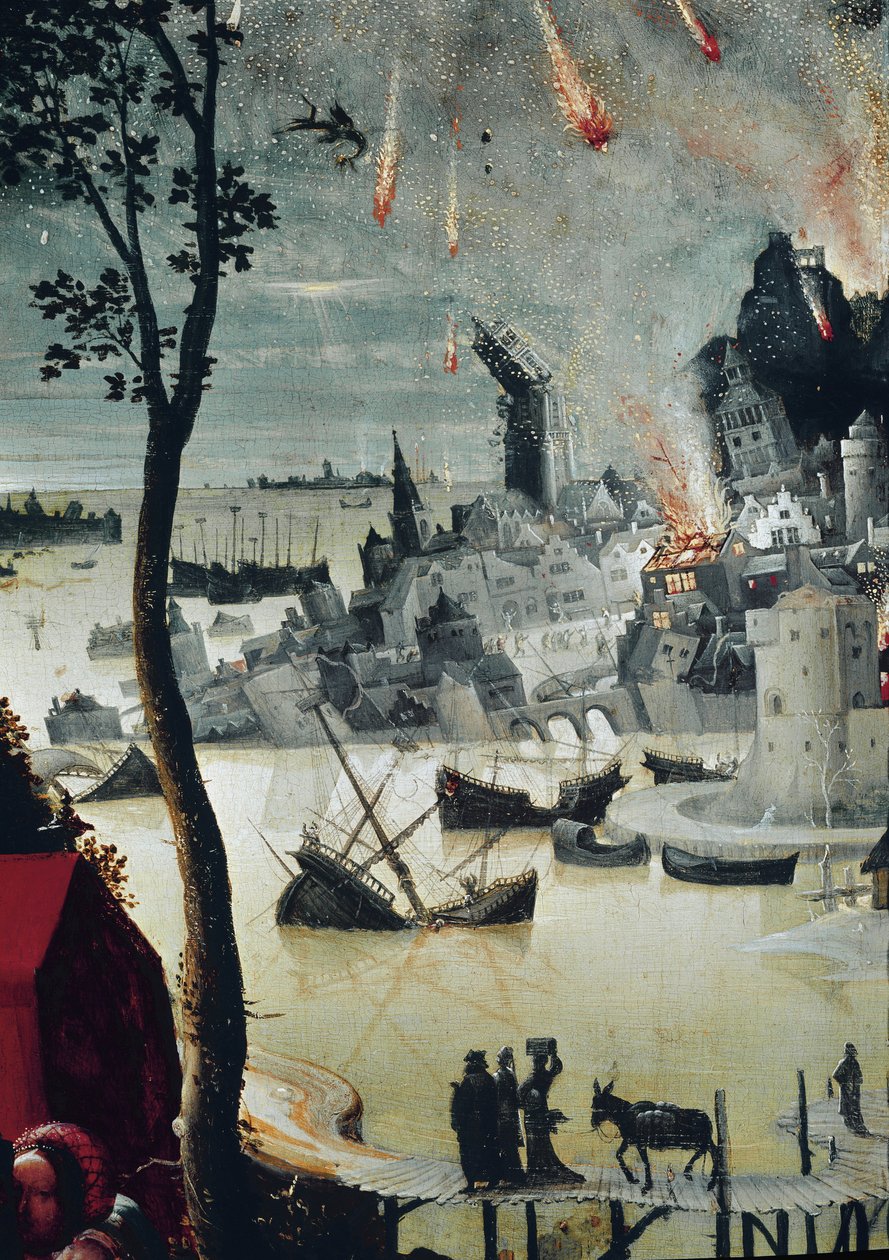 Lót és lányai, Szodoma pusztításának részlete (olaj, tábla, 1517 körül) alkotó: Lucas van Leyden