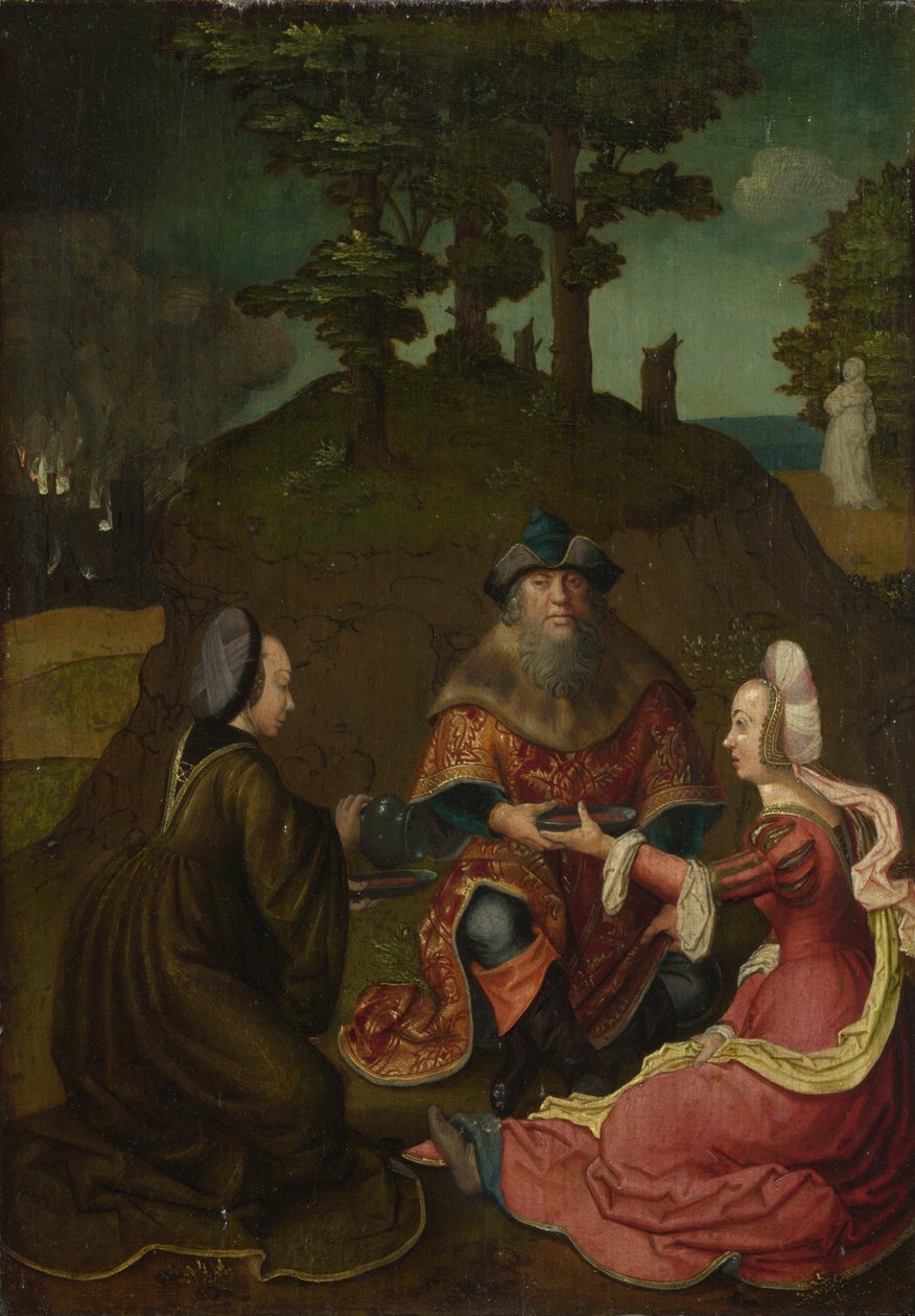 Lót lányai bort itatnak apjukkal, 1508-1512 alkotó: Lucas van, Leyden